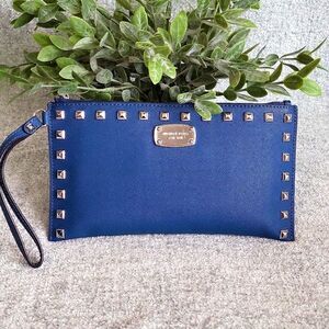 Michael Kors X Large Blue Studded staffiano Leather Wristlet